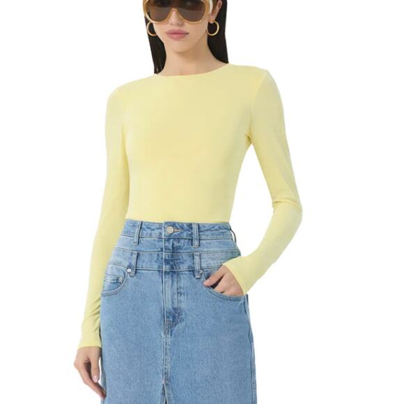 AFRM Backless Top Pale Yellow XS Long Sleeve Bodycon Slinky Pozi $58 NEW no Tag - Picture 2 of 8